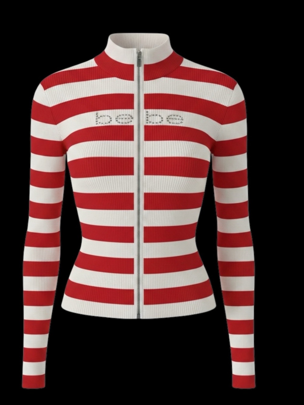 Bebe red and white striped with silver bling zippered sweater. Sz. L